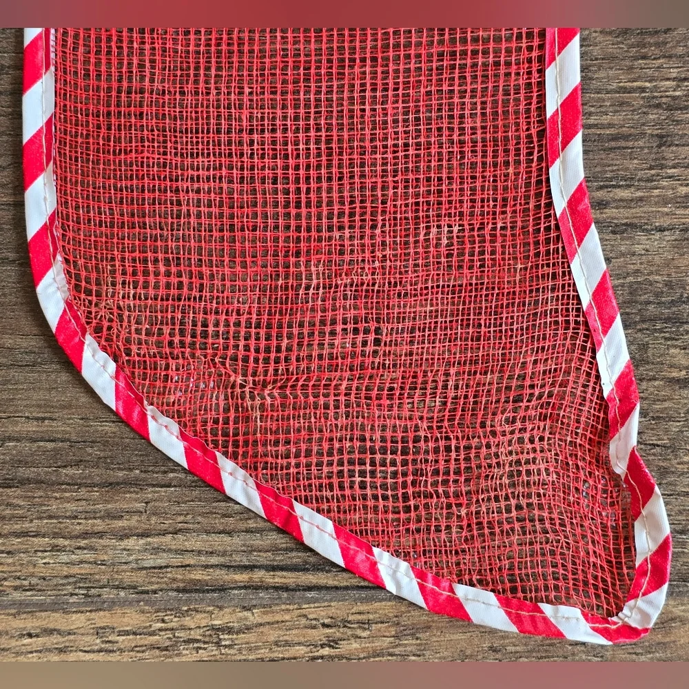 2 Vintage Red Plastic Mesh Christmas Stockings